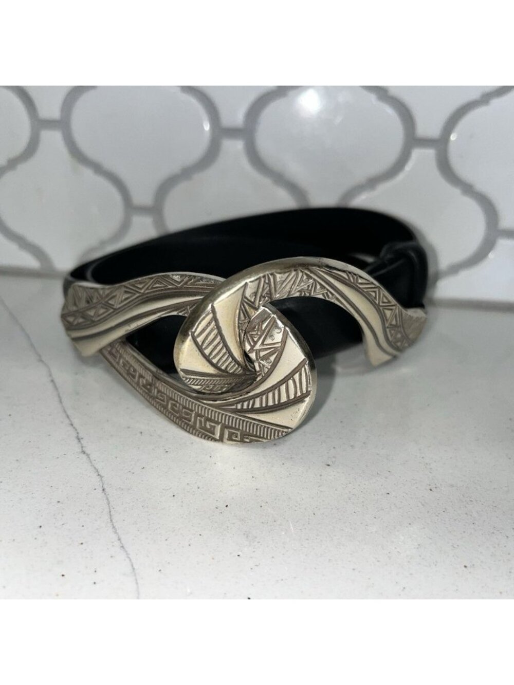 Chico's Adjustable Slide Genuine Leather Belt Women's Sz S/M Black Max 36”